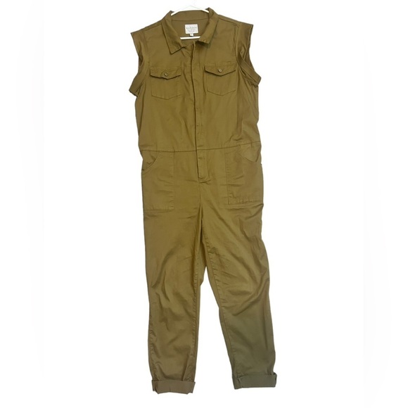 Hayden Women’s Olive Green Utility Jumpsuit Pockets Cotton Sleeveless Size Large - Picture 10 of 15